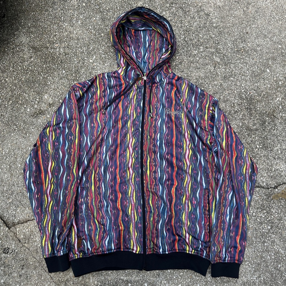 Coogi Mens XXL Multi Color Wave Print Full Zip Hoodie Authentic Australian